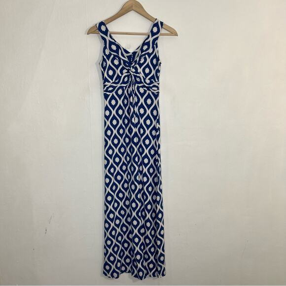 Boden Blue White Geometric Twist Front Jersey Maxi Dress Size 4 - Picture 2 of 16